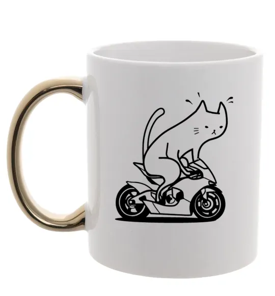 Чашка з кольоровою ручкою Cat rider Золото фото