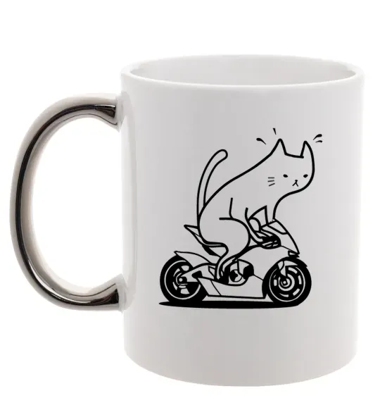 Чашка з кольоровою ручкою Cat rider Срібло фото