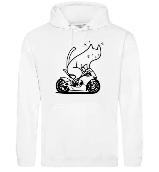Мужская толстовка (худи) Cat rider Белый фото