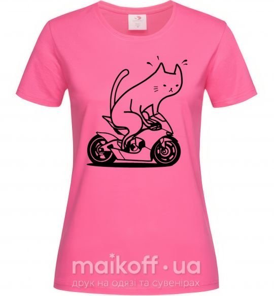 Женская футболка Cat rider Ярко-розовый фото