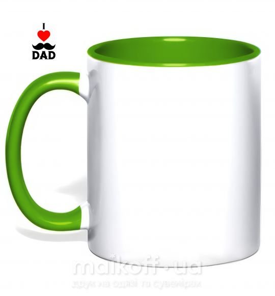 Чашка з кольоровою ручкою I love dad усы Зелений фото