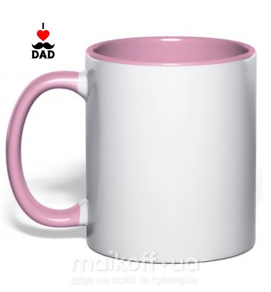 Чашка с цветной ручкой I love dad усы Нежно розовый фото