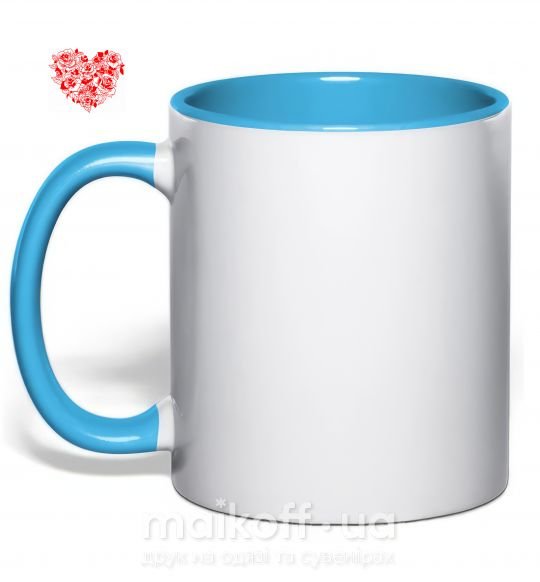 Чашка з кольоровою ручкою Rose heart Блакитний фото