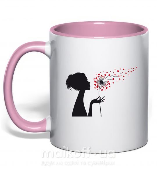 Чашка с цветной ручкой Любовь одуванчик Нежно розовый фото