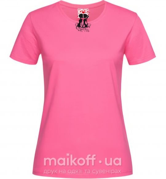 Жіноча футболка Пара на лавочке Яскраво-рожевий фото