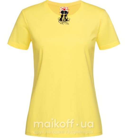 Жіноча футболка Пара на лавочке Лимонний фото