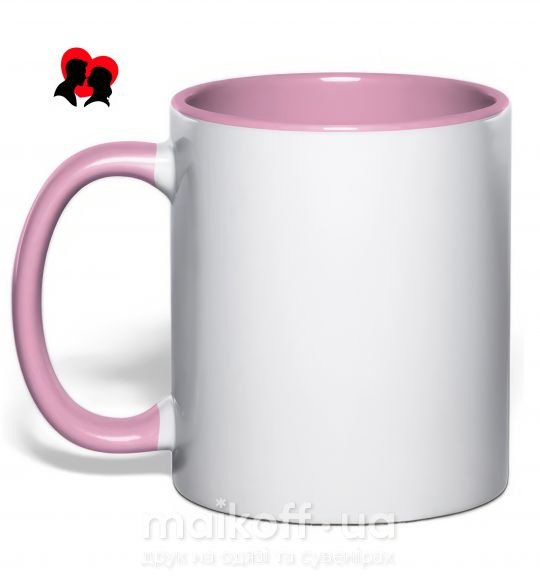Чашка з кольоровою ручкою Возлюбленная пара силуэт Ніжно рожевий фото