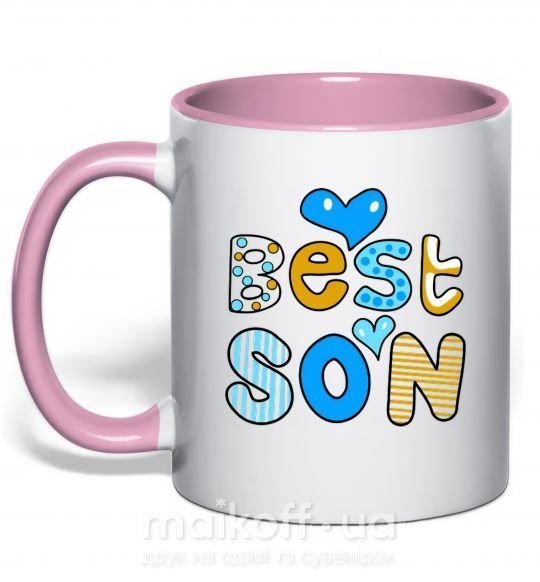 Чашка з кольоровою ручкою Best son Ніжно рожевий фото