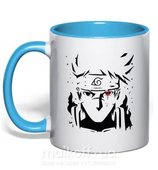 Чашка з кольоровою ручкою Naruto kakashi силуэт Блакитний фото