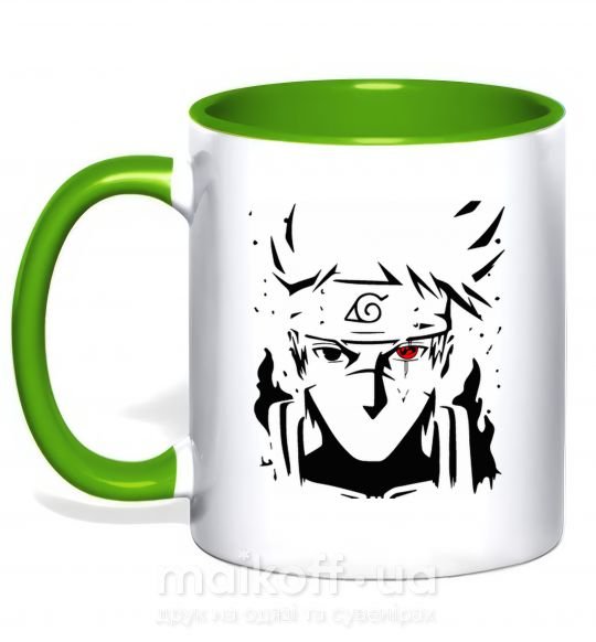 Чашка з кольоровою ручкою Naruto kakashi силуэт Зелений фото