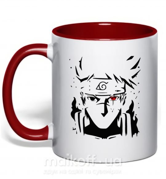 Чашка с цветной ручкой Naruto kakashi силуэт Красный фото
