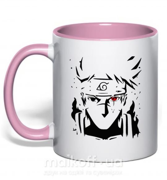 Чашка з кольоровою ручкою Naruto kakashi силуэт Ніжно рожевий фото