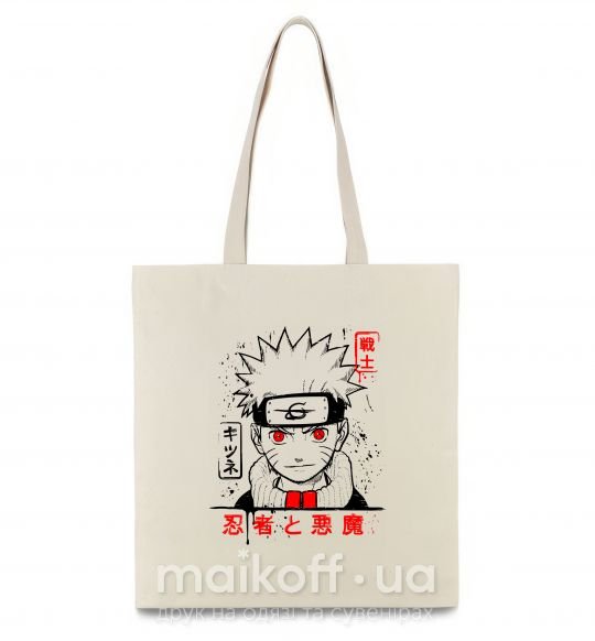 Еко-сумка Naruto иероглифы Бежевий фото