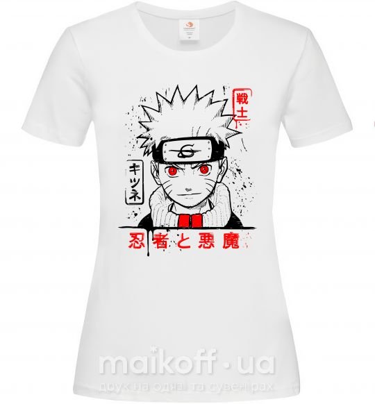 Женская футболка Naruto иероглифы Белый фото
