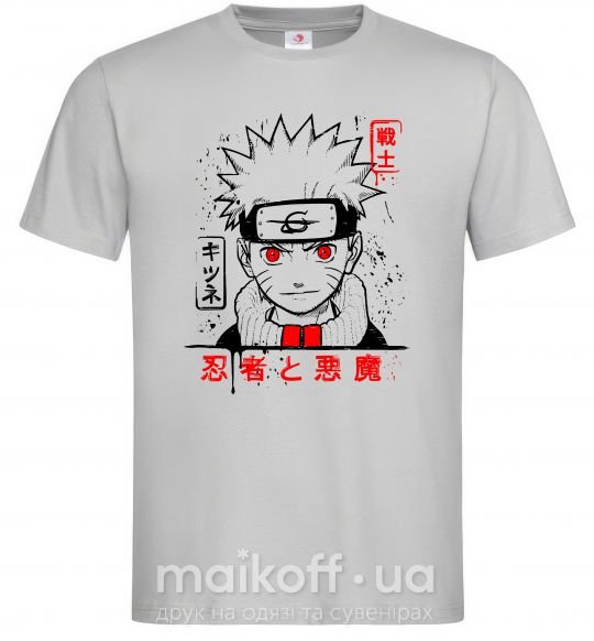 Мужская футболка Naruto иероглифы Серый фото