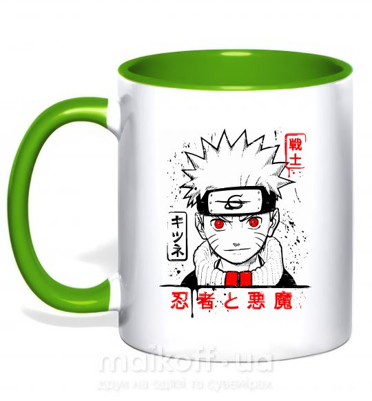 Чашка з кольоровою ручкою Naruto иероглифы Зелений фото