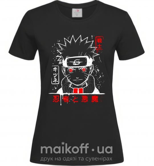 Жіноча футболка Naruto иероглифы Чорний фото