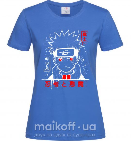 Женская футболка Naruto иероглифы Ярко-синий фото