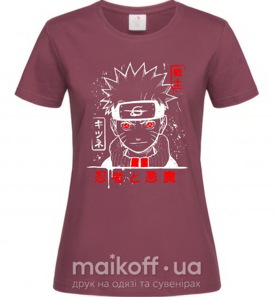 Жіноча футболка Naruto иероглифы Бордовий фото