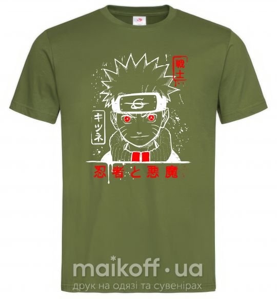 Мужская футболка Naruto иероглифы Оливковый фото