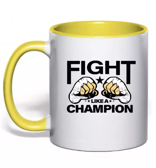 Чашка з кольоровою ручкою FIGHT LIKE A CHAMPION Сонячно жовтий фото