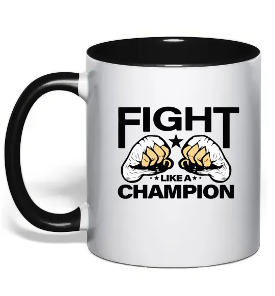 Чашка з кольоровою ручкою FIGHT LIKE A CHAMPION Чорний фото