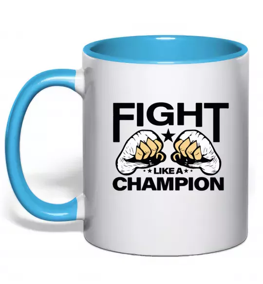 Чашка з кольоровою ручкою FIGHT LIKE A CHAMPION Блакитний фото