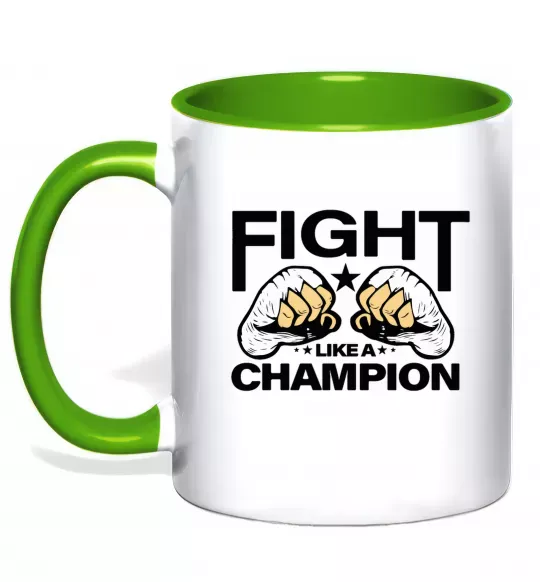 Чашка з кольоровою ручкою FIGHT LIKE A CHAMPION Зелений фото