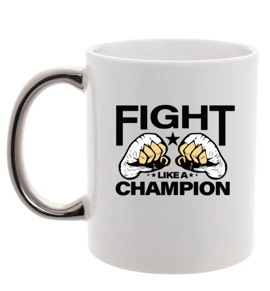 Чашка з кольоровою ручкою FIGHT LIKE A CHAMPION Срібло фото