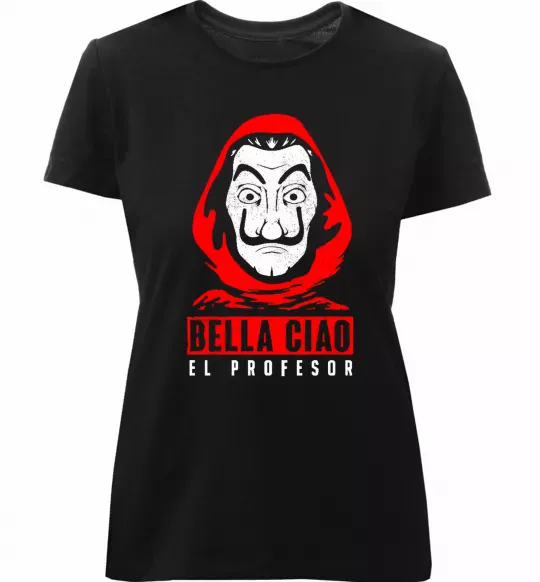 Женская премиум футболка Bella ciao Паперовий дім Черный фото