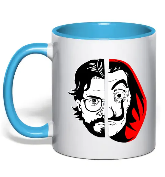 Чашка с цветной ручкой Паперовий дім професор Сальва Голубой фото