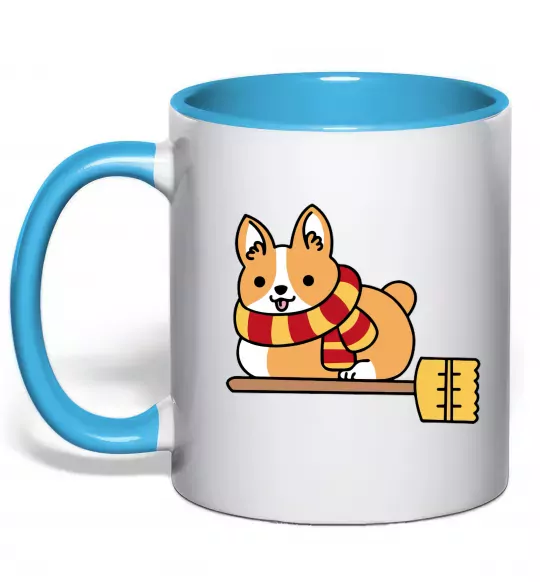 Чашка с цветной ручкой Corgi potter gryffindor Голубой фото