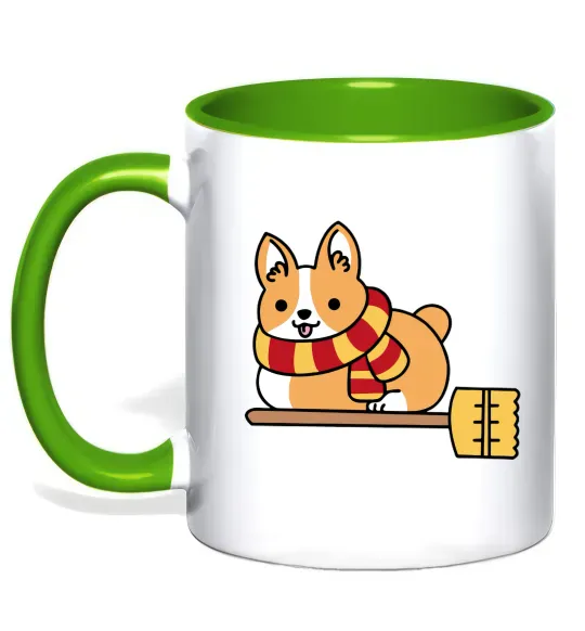 Чашка с цветной ручкой Corgi potter gryffindor Зеленый фото