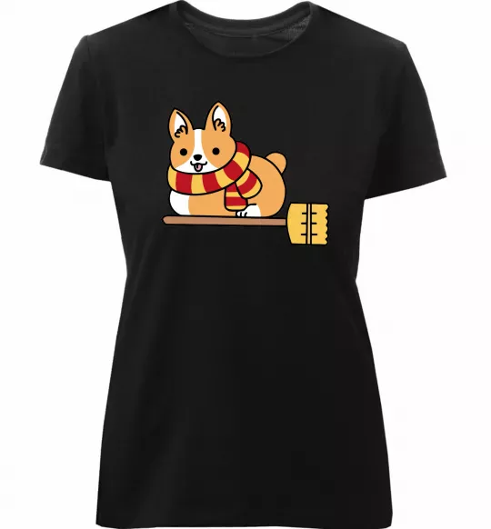 Женская премиум футболка Corgi potter gryffindor Черный фото