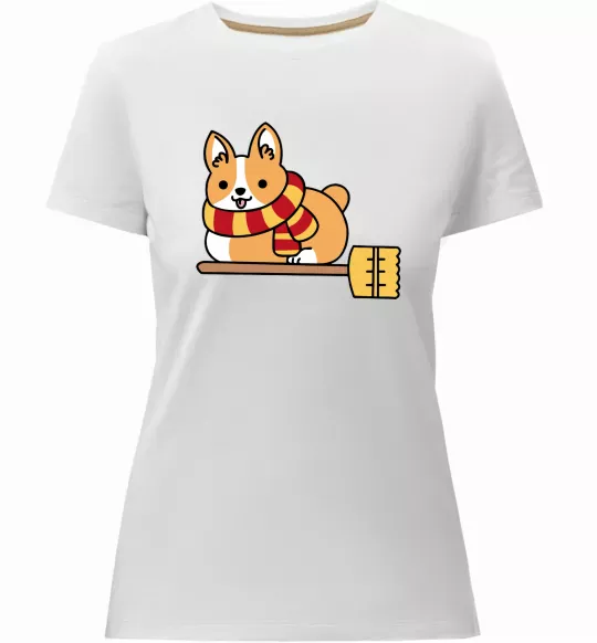 Женская премиум футболка Corgi potter gryffindor Белый фото