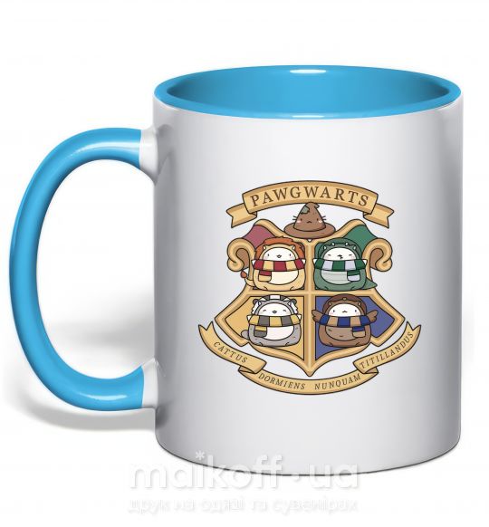 Чашка з кольоровою ручкою Pawgwarts Гарри Поттер Блакитний фото