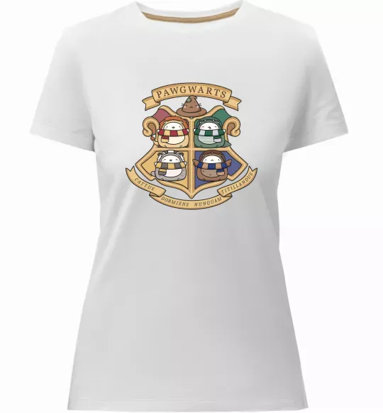Женская премиум футболка Pawgwarts Гаррі Поттер Белый фото