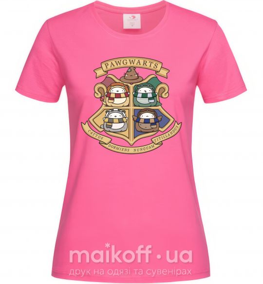 Женская футболка Pawgwarts Гарри Поттер Ярко-розовый фото