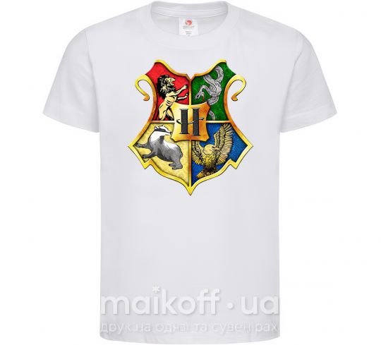 Детская футболка Хогвартс герб Белый фото