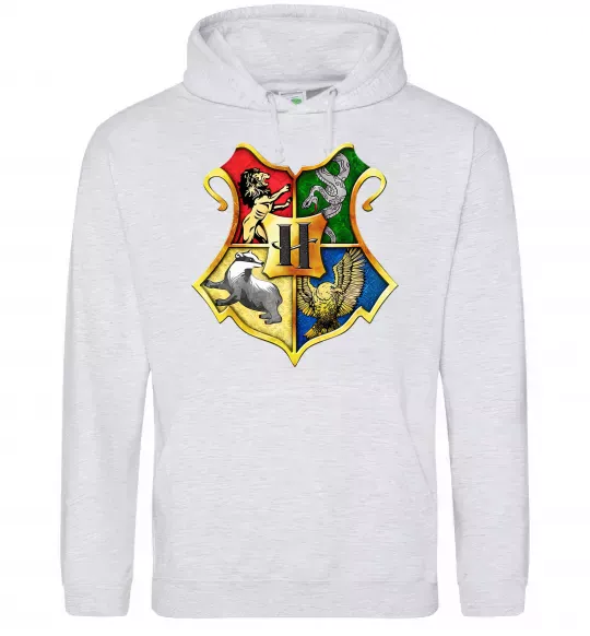 Женская толстовка (худи) Хогвартс герб Серый меланж фото