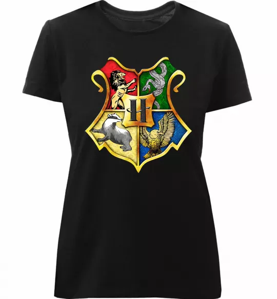Жіноча преміум футболка Хогвартс герб Чорний фото