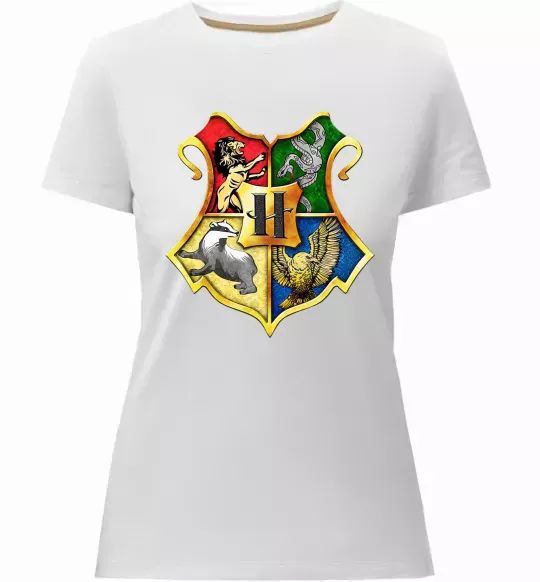 Жіноча преміум футболка Хогвартс герб Білий фото