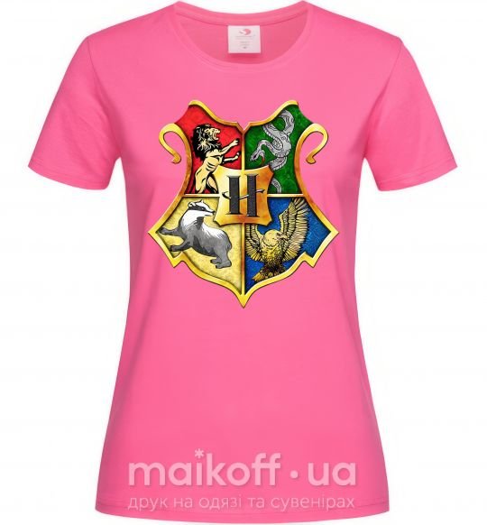 Женская футболка Хогвартс герб Ярко-розовый фото