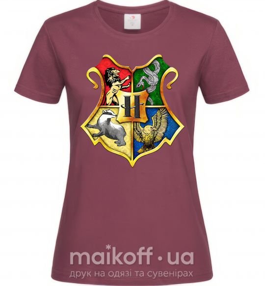 Женская футболка Хогвартс герб Бордовый фото