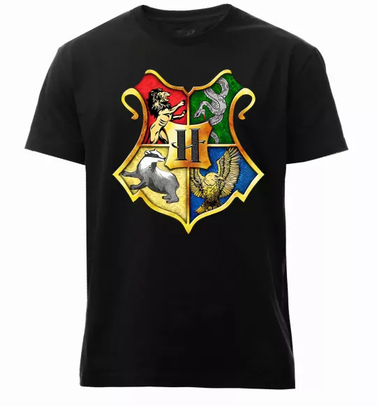 Мужская премиум футболка Хогвартс герб Черный фото