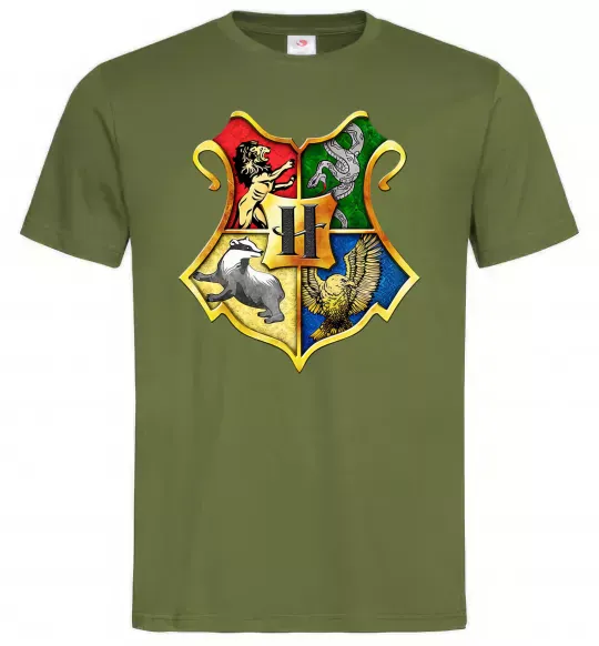 Мужская футболка Хогвартс герб Оливковый фото