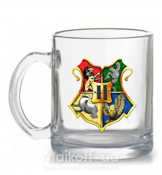 Чашка стеклянная Хогвартс герб Прозрачный фото