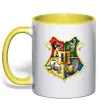 Чашка з кольоровою ручкою Хогвартс герб Сонячно жовтий фото