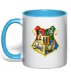 Чашка з кольоровою ручкою Хогвартс герб Блакитний фото