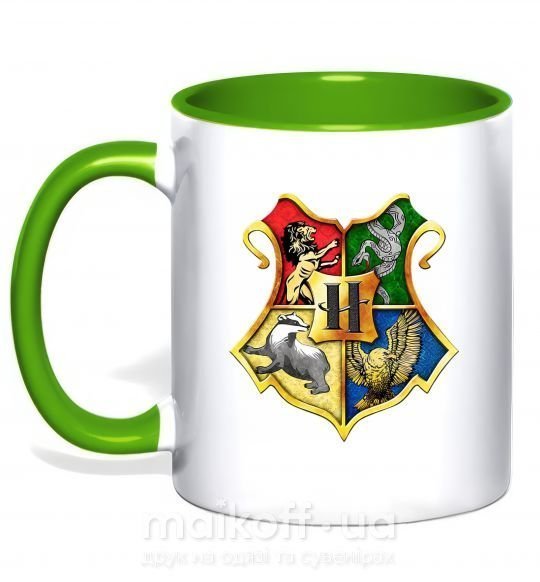 Чашка с цветной ручкой Хогвартс герб Зеленый фото